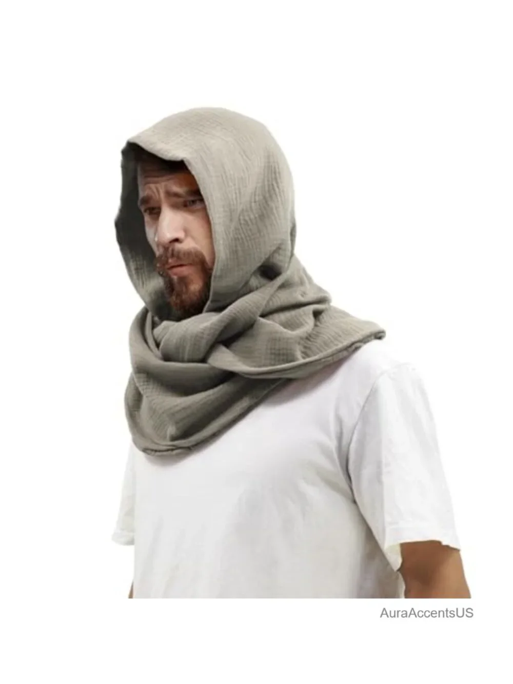 Women Men Hooded Scarf Multifunctional Medieval Linen Cotton Cowl Neck Cape Wrap
